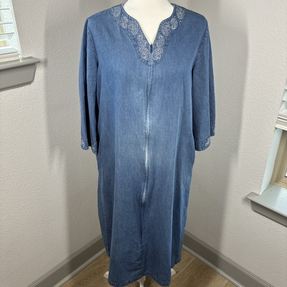 Go Softly Patio Dress Lightweight Denim Small Embroidered Beaded Country Cowgirl